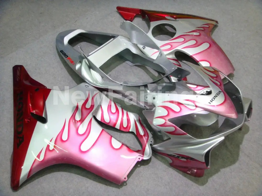 Silver and Red Pink Flame - CBR600 F4i 01-03 Fairing Kit -