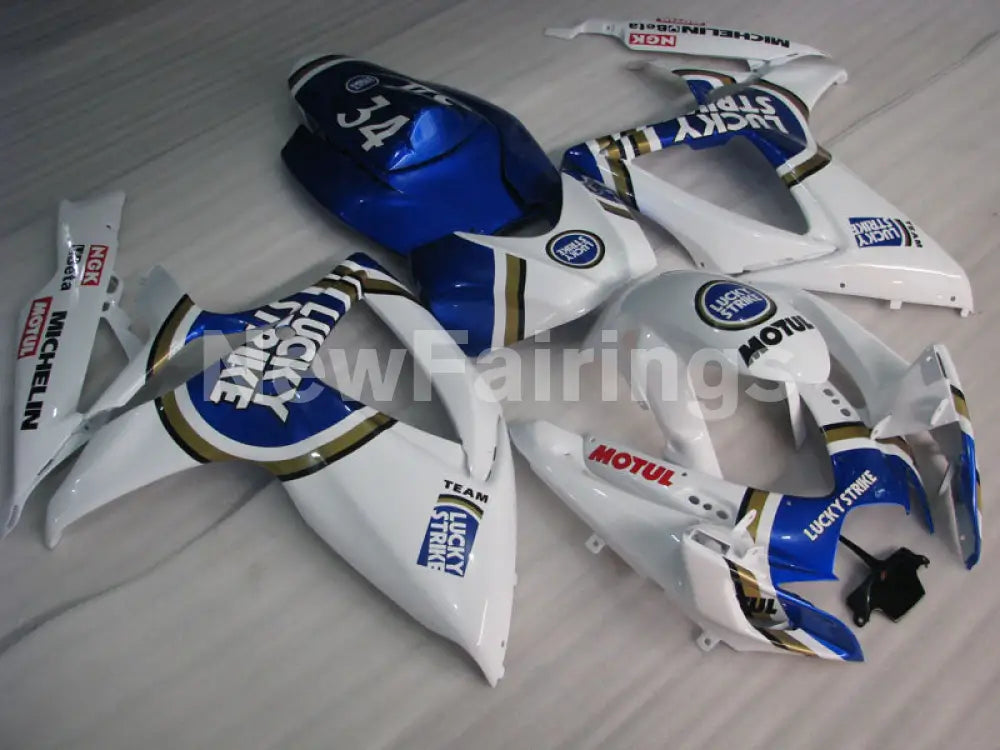 White and Blue Lucky Strike - GSX-R750 06-07 Fairing Kit