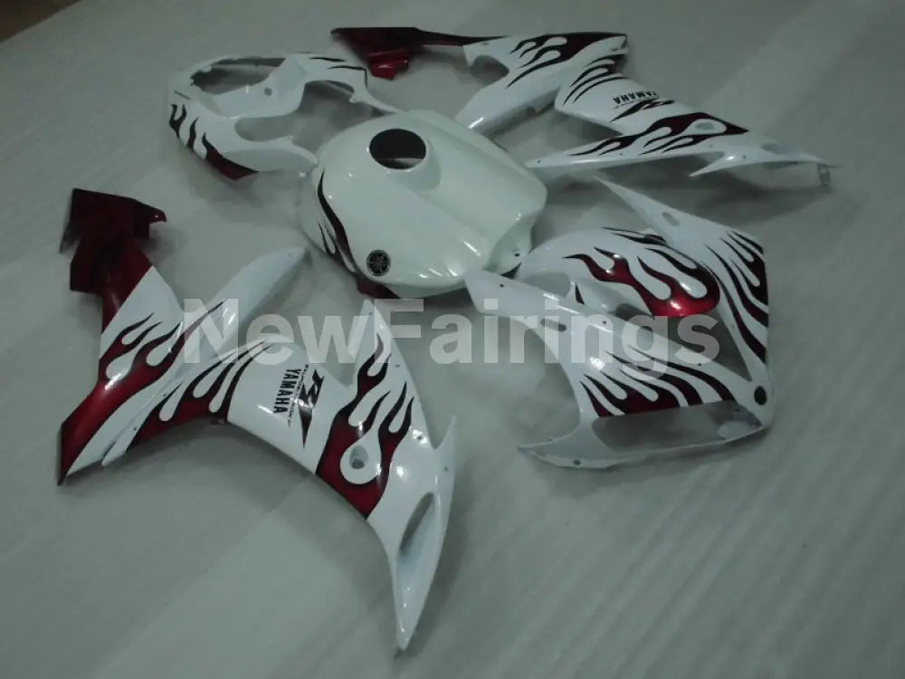 White and Red Flame - YZF-R1 04-06 Fairing Kit - Vehicles &